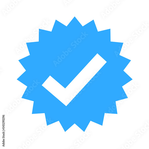 Blue tick - symbol of certification and verification on social media and social network. Verified and certified official account and profile. Symbol, sign and icon as isolated vector illustration.