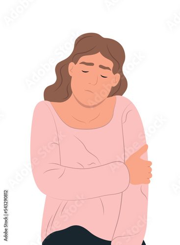 Person in despair, grief. Young girl with unhappy upset facial expression, desperate negative emotions. Flat vector illustration