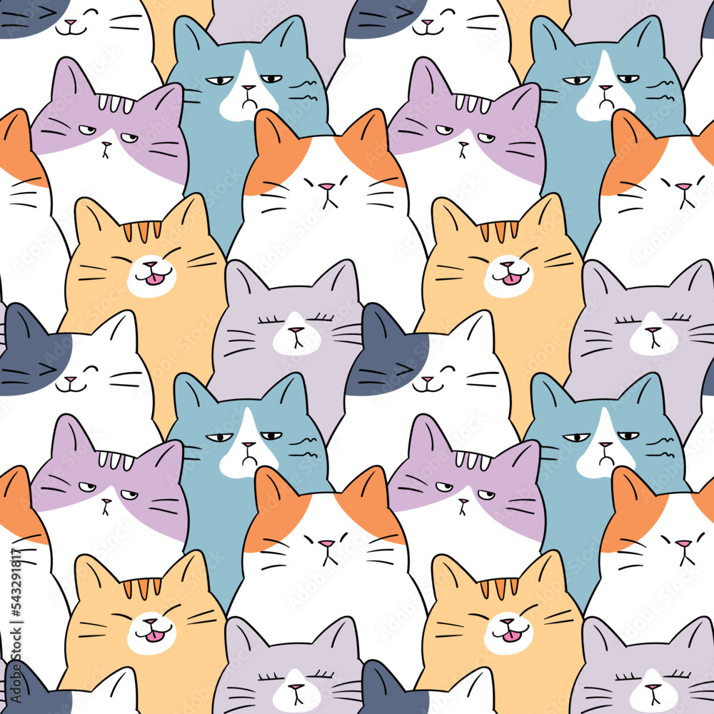 Seamless Pattern of Cartoon Cat Illustration Design