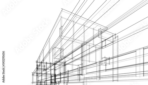 Abstract architectural drawing vector illustration on white background