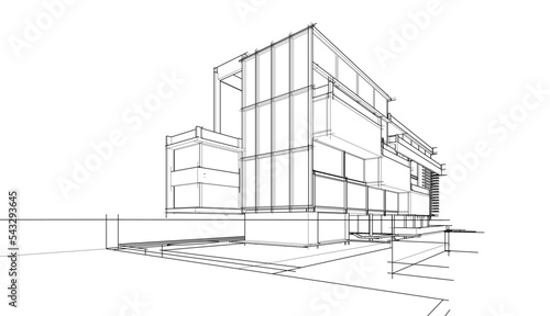 Abstract architectural drawing vector illustration on white background
