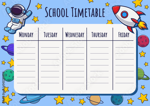 School timetable. Space. Vector design.
