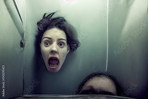 Platzangst Klaustrophobie Agoraphobie Beklemmung Angst vor engen Räumen Scheu AI Digital Art Illustration 