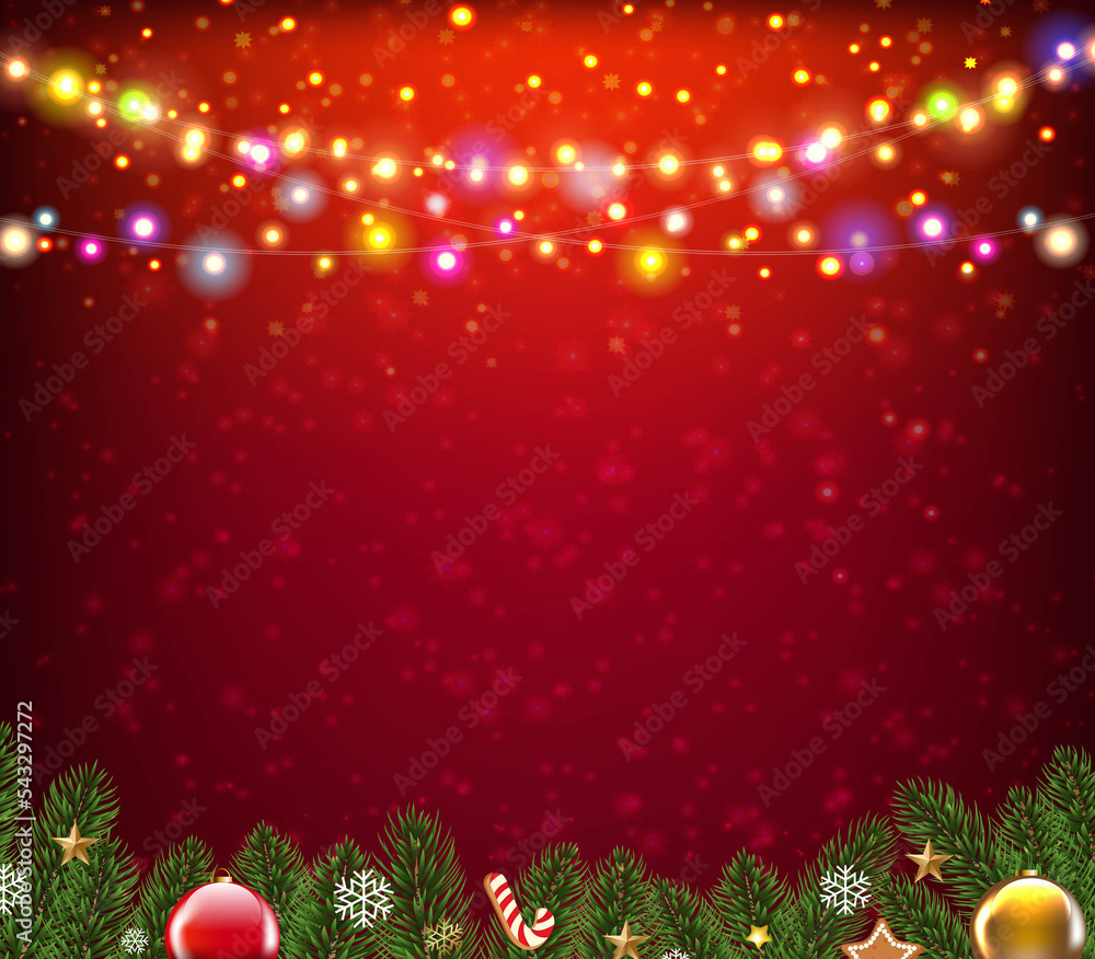 Garlands With Glowing Ligths And Fir Tree Border Garlands With Glowing Ligths And Fir Tree Border