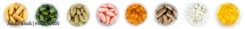 Obraz na płótnie Supplements and vitamins isolate on white background. Selective focus.
