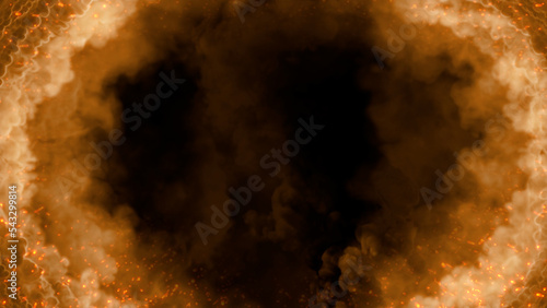 screen frame of burning smoke with sparks, isolated - abstract 3D illustration