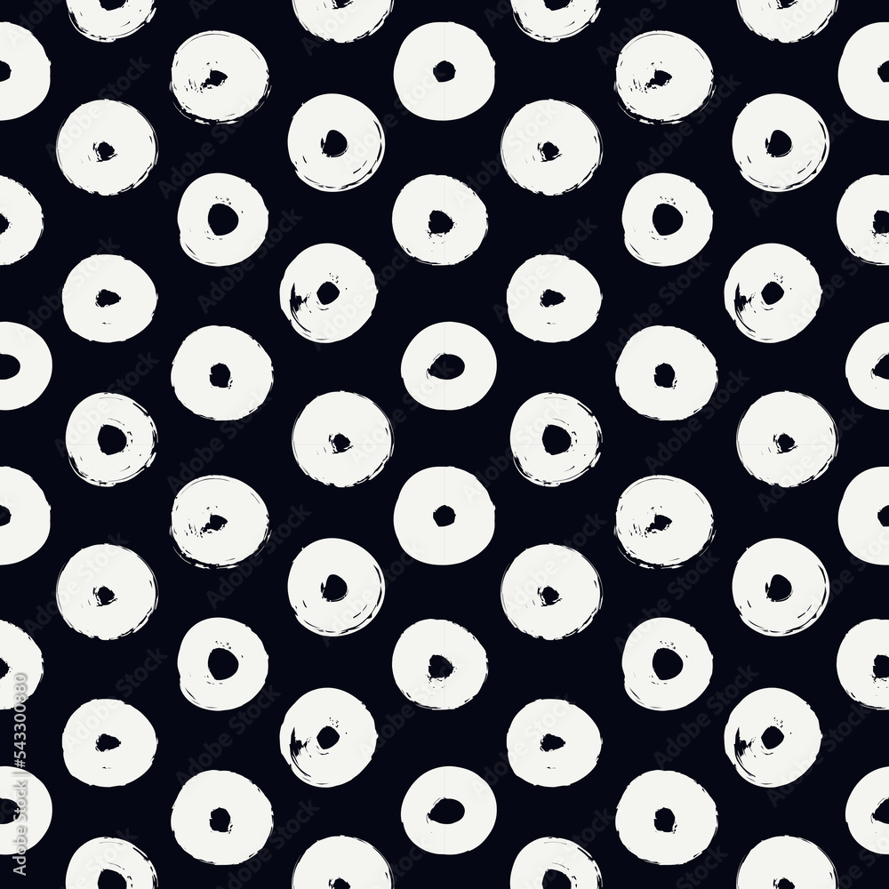 Fototapeta premium Polka dot paint brush seamless pattern. Freehand grunge design background. Circle ornament. Handdrawn geometric print