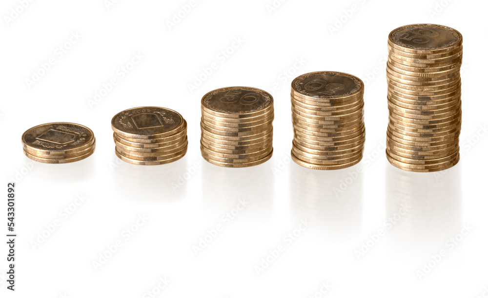 Stacks of a Gold Coins, Growing Income - Isolated Stacks of a Gold Coins, Growing Income - Isolated