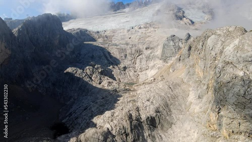 Aerial views of the north face of the Marmolada mountain in the Italian Dolomites