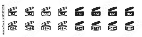 Period after opening icon .PAO symbols. .Cosmetic open shelf life month.Pao signs..Vector illustration