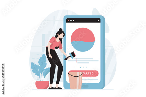 UI and UX design concept with people scene in flat style. Woman designer working with color palettes and choosing color for mobile app template. Vector illustration with character situation for web