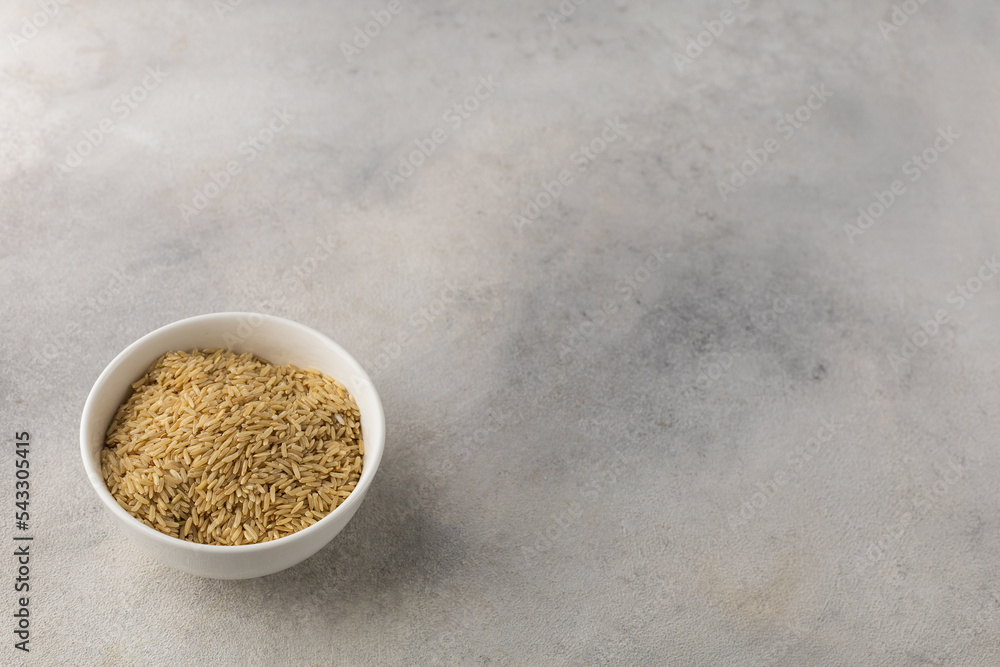 Bowl of dry long grain white rice on a light background Bowl of dry long grain white rice on a light background