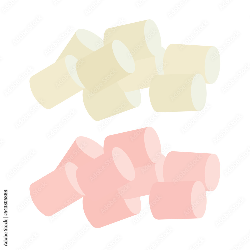 Pink and beige marshmallow for hot chocolate, coffee, ice cream, cocktail. Vector illustration. Pink and beige marshmallow for hot chocolate, coffee, ice cream, cocktail. Vector illustration.
