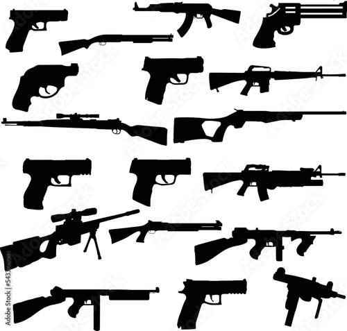 Set of guns isolated on white background