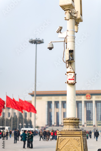 Fotomural BEIJING, CHINA: CCTV surveillance camera on Tien An Men Square, in front of the