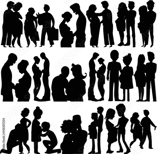 Set of happy family couples expecting baby