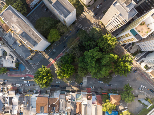 Aerial top view, city detail of the neighborhood higienopolis in San Paolo, Brazil photo