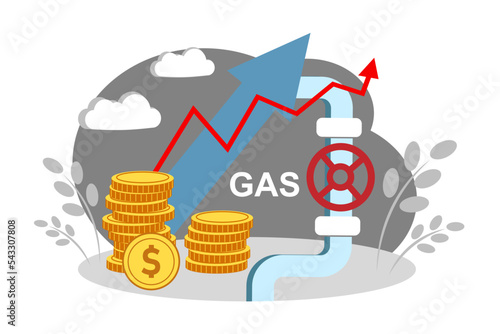 Rising gas prices. Inflation. Gas crisis. Coins. Dollar.  Heating season. © Bovart