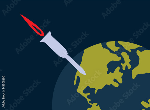 Missile on background of China. Concept Chinese ballistic missile test. Metaphor for use of nuclear weapons. Nuclear weapons of People's Republic of China. 