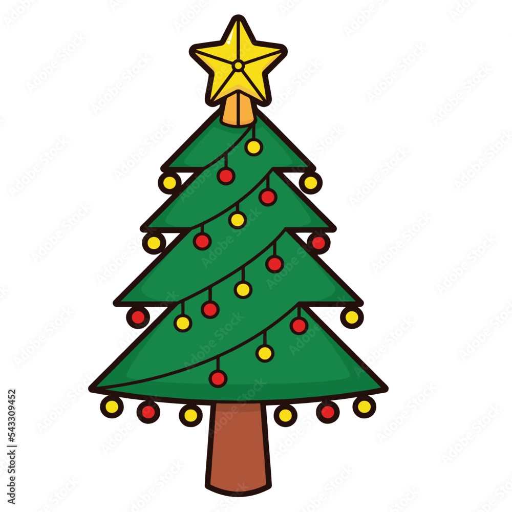 Flat icon with christmas tree. Green symbol of Christmas with outline on white background. Vector Illustration.Holiday wallpaper. good for paper, textile and wrapping Flat icon with christmas tree. Green symbol of Christmas with outline on white background. Vector Illustration.Holiday wallpaper. good for paper, textile and wrapping