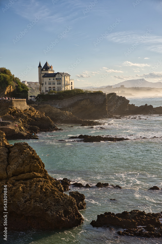 Panoramic view of the beautiful Cote des Basques beach in Biarritz