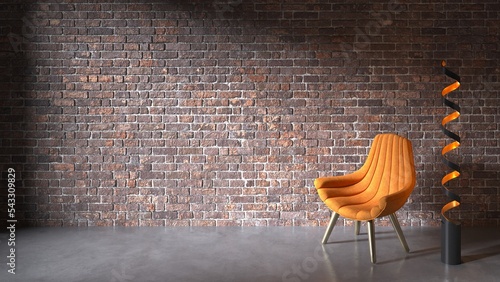 a chair on a brick background