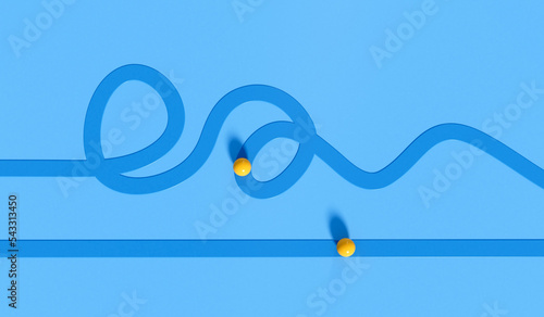 Straight line verses winding route. Path to success. Business strategic planning. 3D Rendering