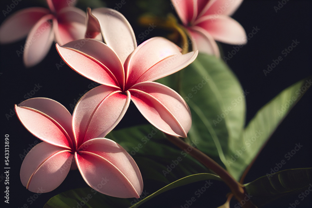 Fototapeta premium Pink Frangipani Flowers, Made by AI, Artificial Intelligence