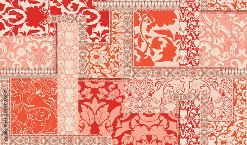 patchwork floral pattern with paisley and indian flower motifs. damask style pattern for textil and decoration photo