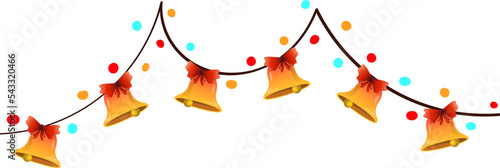 Photography Christmas garland with bells and colorful lights flat cartoon style