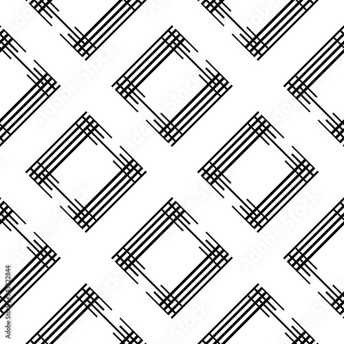 Black and white seamless pattern with diamond shape black line.