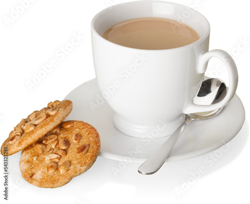 Cup of coffee next to cookies