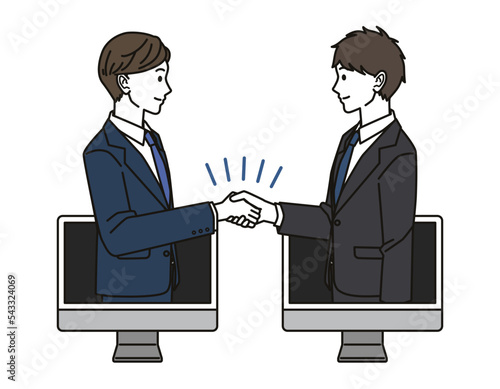 オンライン上で握手する男性