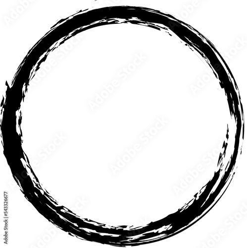 Black circle brush stroke vector isolated on white background. Black enso zen circle brush stroke. For stamp, seal, ink and paintbrush design template. Grunge hand drawn circle shape, vector