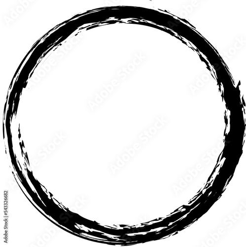 Black circle brush stroke vector isolated on white background. Black enso zen circle brush stroke. For stamp, seal, ink and paintbrush design template. Grunge hand drawn circle shape, vector