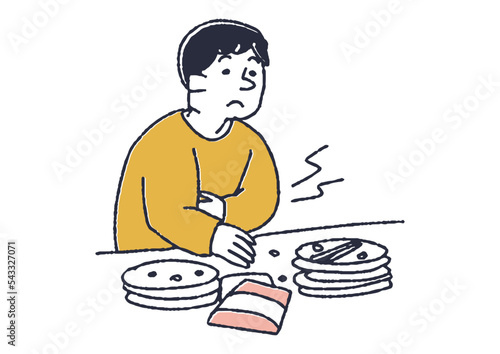 
食べても食べてもお腹が空いてしまう男性　病気の初期症状
