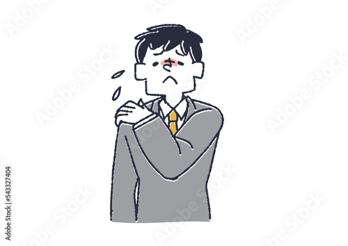 肩こりに悩まされる男性　眼精疲労や目の病気に関するイラスト