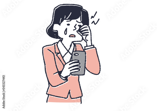 スマホで目が疲れている女性　眼精疲労や目の病気に関するイラスト