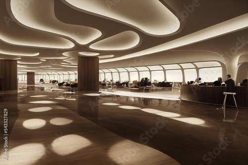 Fototapeta Airport lounge VIP area beneath curved organic tent ceiling