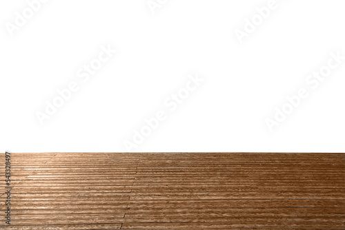 Empty wooden surface isolated on white. Mockup for design