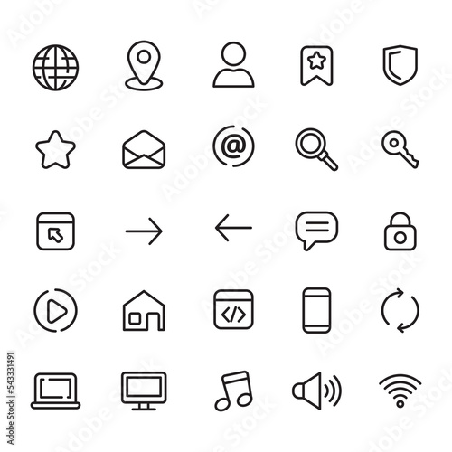 Set of web icons with simple line design isolated on white background