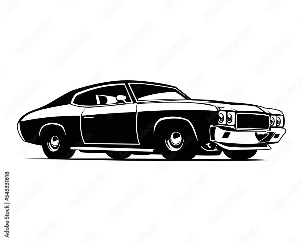 1970's silhouette muscle car isolated on white background side view. vector illustration available in eps 10.