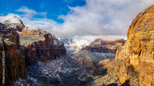 Pine Creek Canyon, Zion National Park- Hurricane Utah- with fresh snow