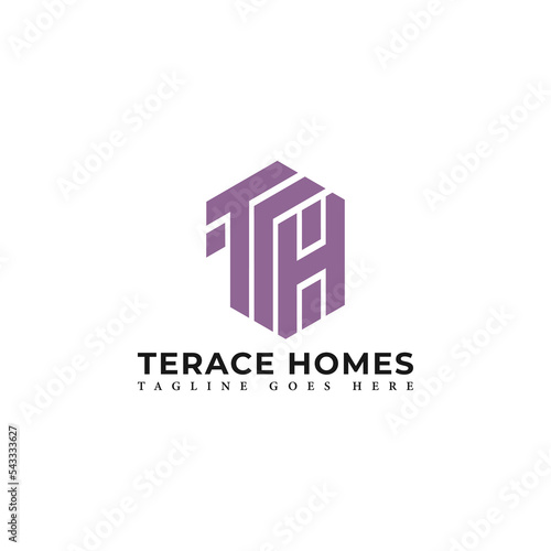 Abstract initial letter TH or HT logo in purple color isolated in white background applied for cutting-edge real estate company logo also suitable for the brands or companies have initial name HT.