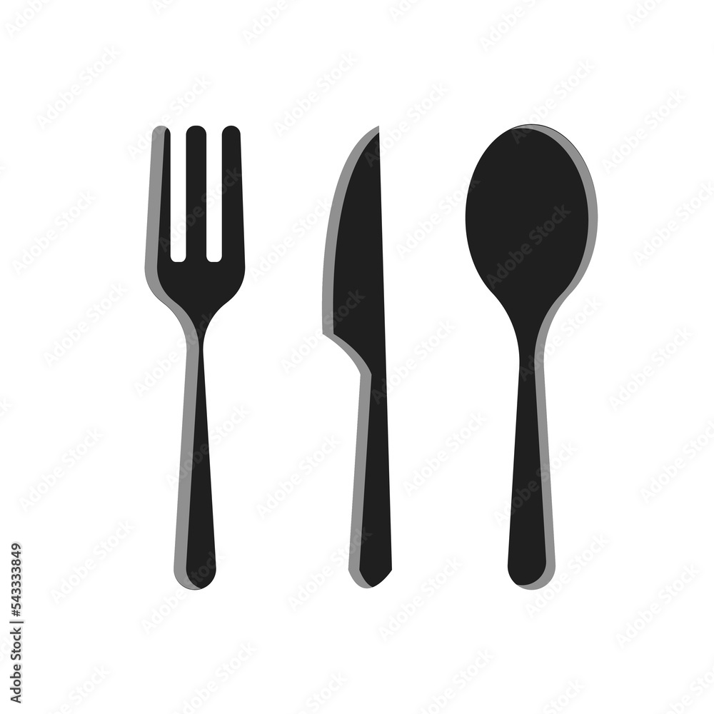 Black silhouette of fork, knife and spoon vector icon set. cutlery isolated on a white background Black silhouette of fork, knife and spoon vector icon set. cutlery isolated on a white background