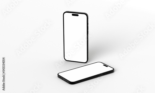 Illustration 3d render of isometric rectangles simulating a telephone in a 3d space with blank spaces. From different perspectives and views to help rock up for applications. iPhone 14 