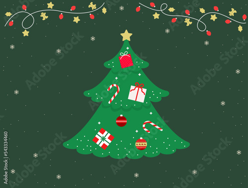 Vector illustration of Christmas tree and light bulb decoration.