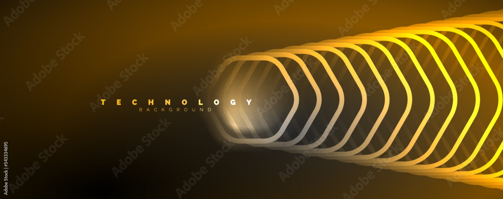 Fototapeta premium Techno shiny hexagons abstract background, technology energy space light concept, abstract background wallpaper design