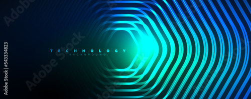 Canvastavla Techno shiny hexagons abstract background, technology energy space light concept