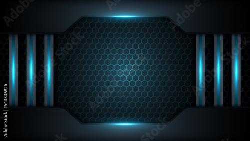 Hexagonal background with tosca neon light. Honeycomb, bees hive cells pattern
